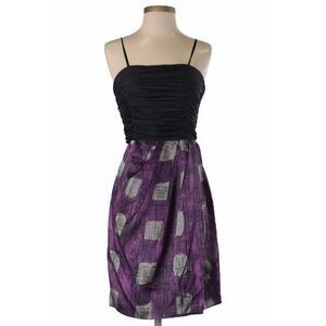 Max & Cleo Size 4 Purple Black Printed Ruched Wrap Detail Retro Dress